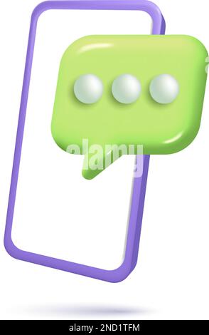 3d realistic mesh smartphone vector icon with chat bubble social media. Mobile with text frame. Incoming mail notify, newsletter and online email Stock Vector