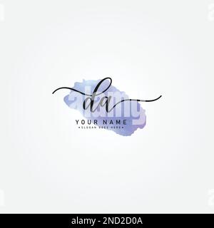 DA Handwritten Signature logo with Watercolor Background- Vector Logo Template for Beauty, Fashion and Photography Stock Vector