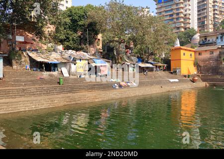 December 21 2022 - Mumbai, Maharashtra in India: Banganga tank, Mumbai Malabar Hills district of Mumbai, formerly Bombay. The lake is sacred to Hindus Stock Photo