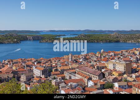 Sibenik and the access to the sea seen from the Barone Fortress Stock Photo