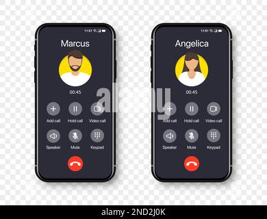 Smartphone call app interface template on a transparent background ...