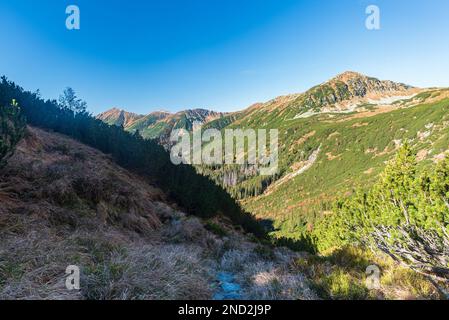 Liptovske kopy mountain ridfe from hiking trail near Nizne Temnosmrecinske pleso lake in autumn High Tatras mountains in Slovakia Stock Photo