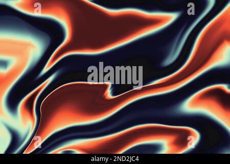 Fire Liquid Iridescent Background. Iridescent chrome wavy gradient abstract background, holographic fire texture, liquid surface, ripples, reflection Stock Photo