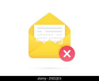 Mail envelope with document and cross mark icon. Vector illustration Stock Vector