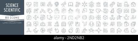 Science and scientific line icons collection. Big UI icon set in a flat design. Thin outline icons pack. Vector illustration EPS10 Stock Vector
