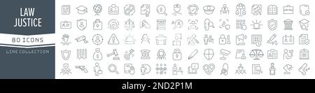 Law and justice line icons collection. Big UI icon set in a flat design. Thin outline icons pack. Vector illustration EPS10 Stock Vector