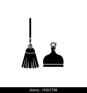 Broom with dustpan icon. Housework. Cleaning service. Stock Vector