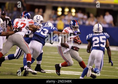 New York Giants running back Brandon Jacobs (27) yells during player  introductions for NFL action between the New York Giants and Detroit Lions  at the New Meadowlands Stadium in East Rutherford, New