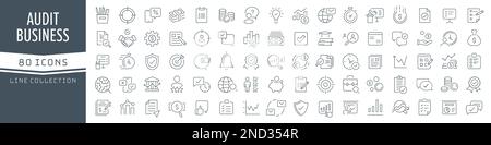Audit and business line icons collection. Big UI icon set in a flat design. Thin outline icons pack. Vector illustration EPS10 Stock Vector