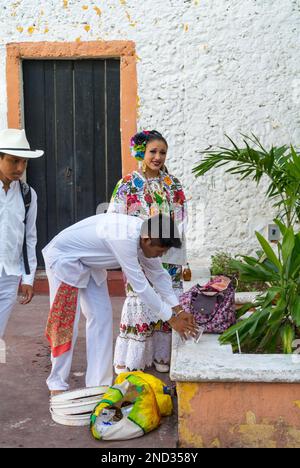 Valladolid, Yucatan, Mexico, hupil female and male with traditional cloths Stock Photo