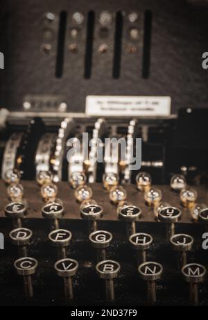 A closeup of a rare German World War II 'Enigma' machine keyboard Stock Photo