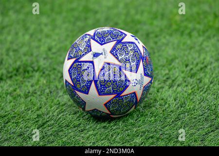 Milano, Italy. 14th Feb, 2023. The match ball from Adidas is ready for the UEFA Champions League match between AC Milan and Tottenham Hotspur at San Siro in Milano. (Photo Credit: Gonzales Photo/Alamy Live News Stock Photo