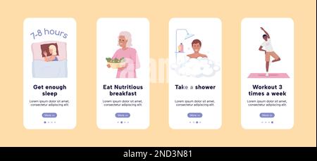 Effective morning routine onboarding mobile app screen flat template Stock Vector