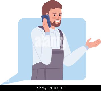 Male maintenance technician answering call flat concept vector illustration Stock Vector