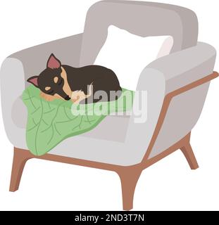 Adorable small dog sleeping in comfortable armchair semi flat color vector character Stock Vector