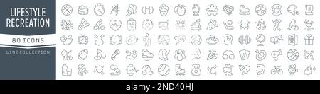 Lifestyle and recreation line icons collection. Big UI icon set in a flat design. Thin outline icons pack. Vector illustration EPS10 Stock Vector