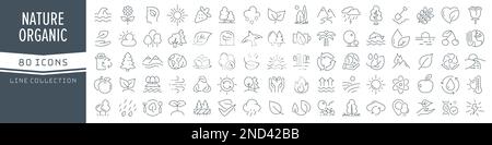 Nature and organic line icons collection. Big UI icon set in a flat design. Thin outline icons pack. Vector illustration EPS10 Stock Vector