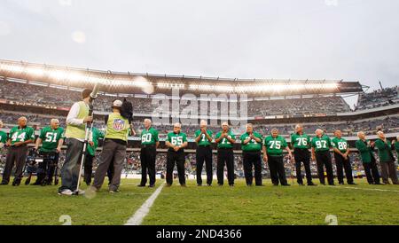 Former Philadelphia Eagles players participate in a ceremony commemorating  the 1960 championship Sunday, Sept. 12, 2010, in Philadelphia, during  halftime of an NFL football game between the Philadelphia Eagles and the  Green