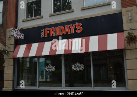 22nd August 2021, Swansea, Wales, United Kingdom. TGI Friday's restaurant on Wind Street. Stock Photo