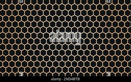 Abstract dark hexagon pattern on gold yellow background technology style. Modern futuristic geometric shape web banner design Stock Vector