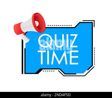 Quiz time logo with clock, concept of questionnaire show sing, quiz button, question competition. Vector stock illustration Stock Vector