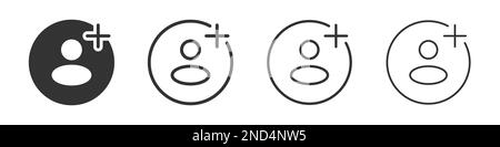 Add friend icons collection in two different styles and different stroke. Vector illustration EPS10 Stock Vector