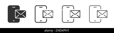 Smartphone with mail icons collection in two different styles and different stroke. Vector illustration EPS10 Stock Vector