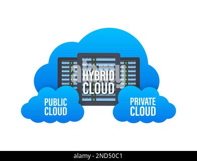 Hybrid network. Private cloud and public cloud. Vector stock illustration. Stock Vector