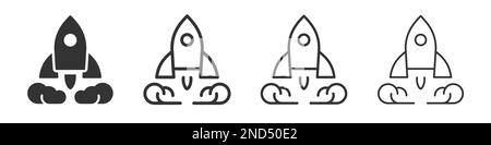 Rocket ship icons collection in two different styles and different stroke. Vector illustration EPS10 Stock Vector