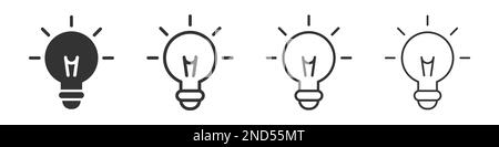 Light bulb idea icons collection in two different styles and different stroke. Vector illustration EPS10 Stock Vector