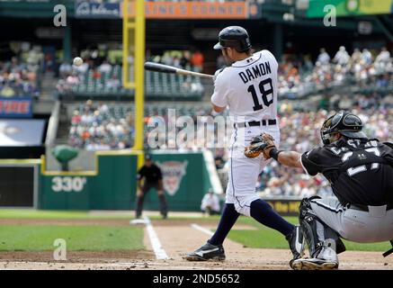 Detroit Tigers' Johnny Damon hits a two-run home run in the 11th