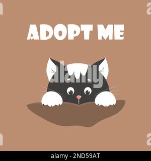 Little kitten face and front paws, cute animal vector illustration. Adopt me banner for pet shelter. Stock Vector