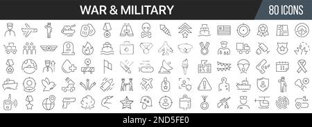 War and military line icons collection. Big UI icon set in a flat design. Thin outline icons pack. Vector illustration EPS10 Stock Vector