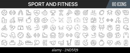 Sport and fitness line icons collection. Big UI icon set in a flat design. Thin outline icons pack. Vector illustration EPS10 Stock Vector