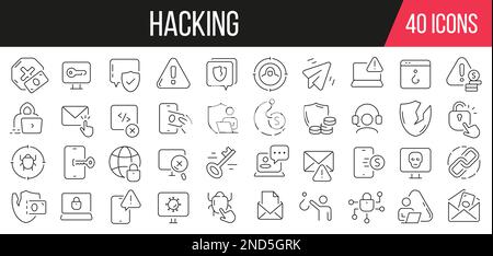 Hacking line icons collection. Set of simple icons. Vector illustration Stock Vector