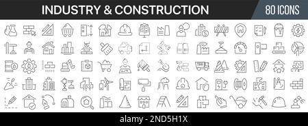 Industry and construction line icons collection. Big UI icon set in a flat design. Thin outline icons pack. Vector illustration EPS10 Stock Vector