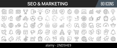 Seo and marketing line icons collection. Big UI icon set in a flat design. Thin outline icons pack. Vector illustration EPS10 Stock Vector