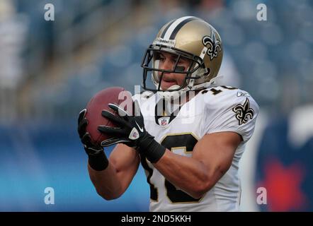 New Orleans Saints receiver Lance Moore (16) takes a short Drew Brees pass  up the field for 19-yards during second quarter action against the Oakland  Raiders at the Louisiana Superdome in New