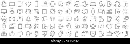 Set of device technology line icons. Collection of black linear icons Stock Vector