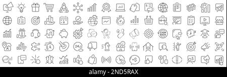 Set of business and marketing line icons. Collection of black linear icons Stock Vector