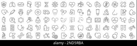 Set of health and medicine line icons. Collection of black linear icons Stock Vector