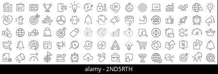 Set of seo and marketing line icons. Collection of black linear icons Stock Vector
