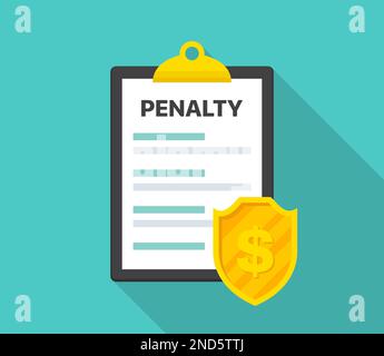 Penalty document with money shield in a flat design. Vector illustration Stock Vector