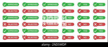 Set of approved and rejected badges icon in a flat design. Yes and no badges Stock Vector