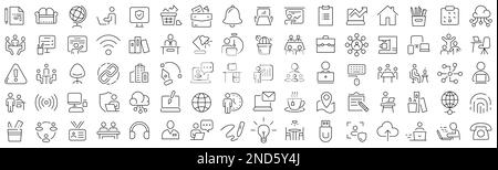 Set of office and coworking line icons. Collection of black linear icons Stock Vector