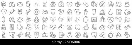 Set of health and medicine line icons. Collection of black linear icons Stock Vector