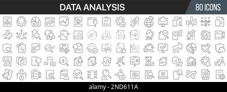 Data analysis line icons collection. Big UI icon set in a flat design. Thin outline icons pack. Vector illustration EPS10 Stock Vector