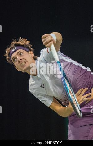 ROTTERDAM, THE NETHERLANDS - FEBRUARY 14 :  Marc-Andrea Huesler of Switserland in action during the 50th ABN AMRO World Tennis Tournement 2023 at Ahoy on February 14, 2023 in Rotterdam, The Netherlands (Photo by Henk Seppen/Orange Pictures) Stock Photo