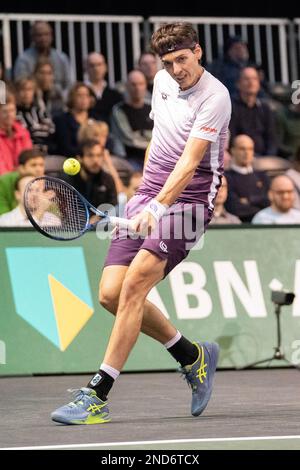 ROTTERDAM, THE NETHERLANDS - FEBRUARY 14 :  Marc-Andrea Huesler of Switserland in action during the 50th ABN AMRO World Tennis Tournement 2023 at Ahoy on February 14, 2023 in Rotterdam, The Netherlands (Photo by Henk Seppen/Orange Pictures) Stock Photo