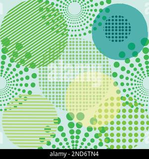 Different shaped circles green pantone seamless pattern, shiny sphere background, modern beautiful wallpaper, fabric print template. wrapping paper il Stock Vector